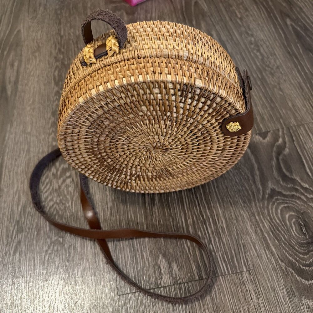 White Lotus inspired Round Basket Crossbody Shoulder Strap Boho Cottage Core